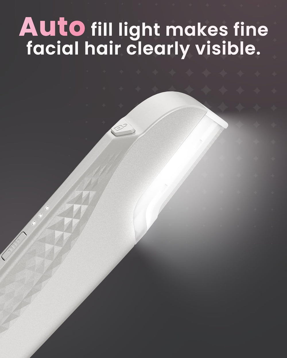 Hyhail Dermaplane Razor peach fuzz removal closeup with LED visibility.