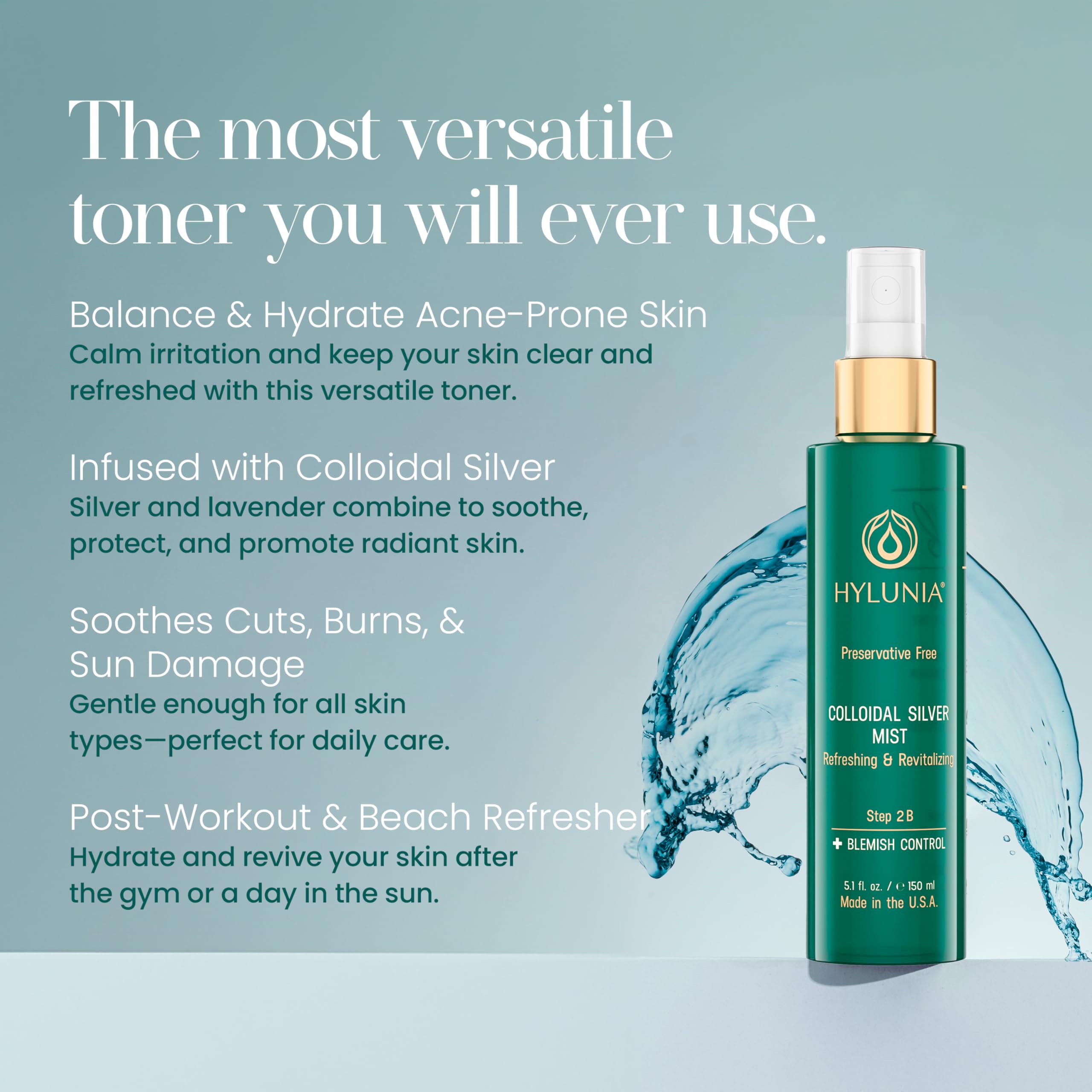Hylunia Colloidal Silver Mist Toner lavender and silver blend for gentle daily care.