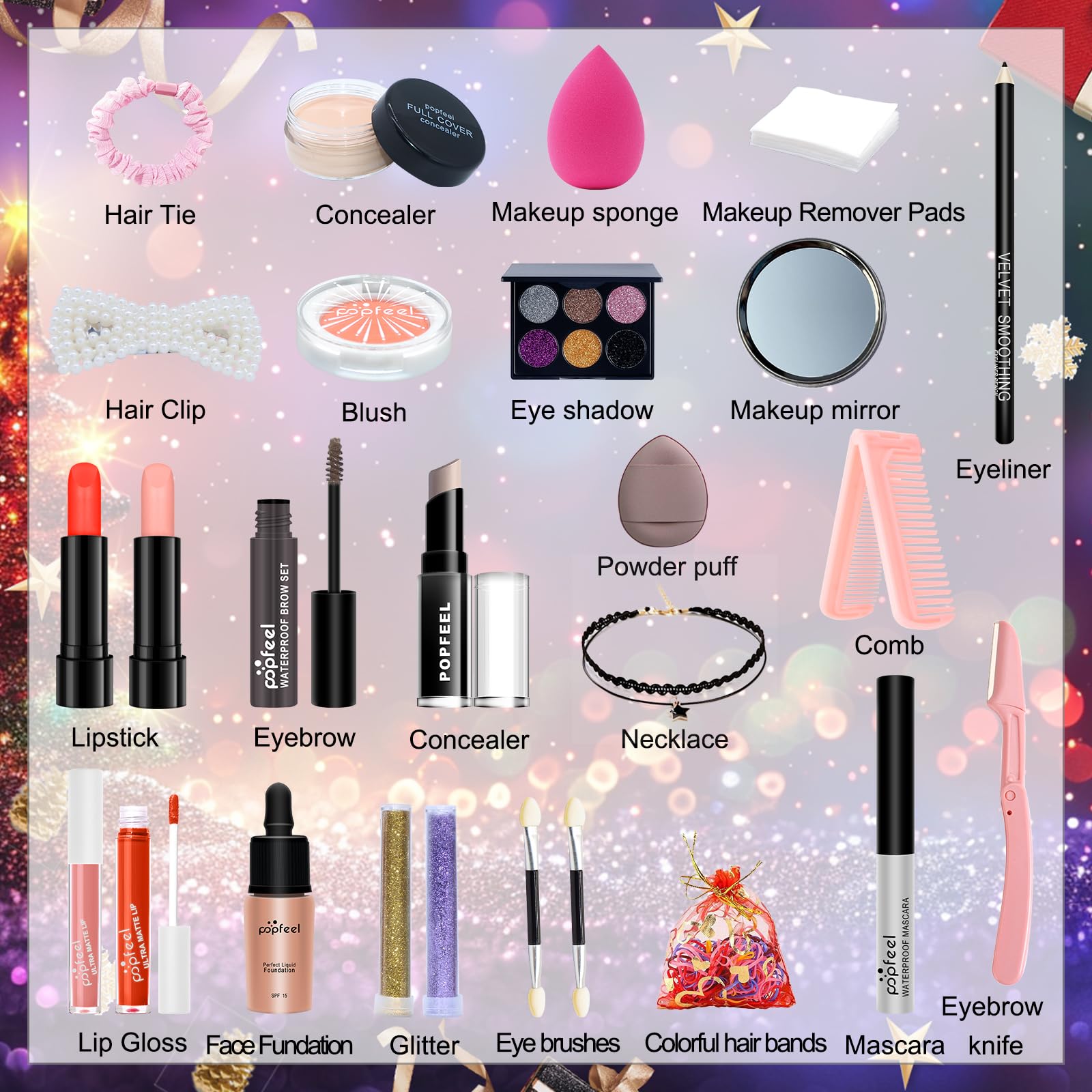 Hywestger Makeup Advent Calendar 2025 — box 7 wraps up with mascara and foundation for finishing touches.