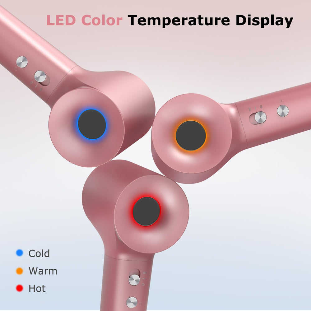 HZD hair dryer LED ring light shows temperature settings for easy styling.