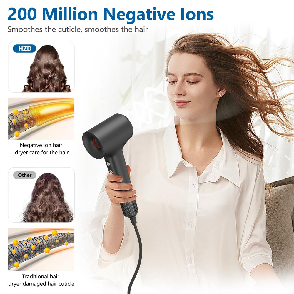 HZD hair dryer side view, ergonomic design for comfortable use.
