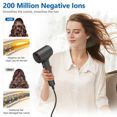 HZD hair dryer side view, ergonomic design for comfortable use.