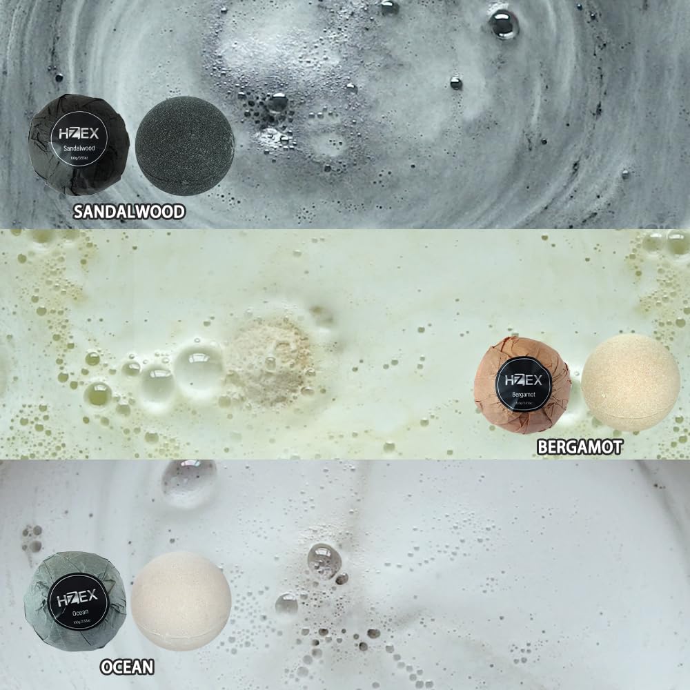 HZEX charcoal bath bombs close-up with activated charcoal for gentle pore cleansing.