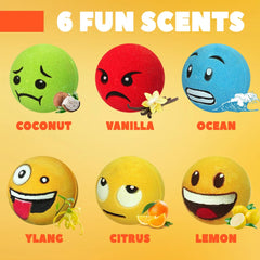 HZEX emoji-faced bath bombs in a colorful six-pack for spa rituals