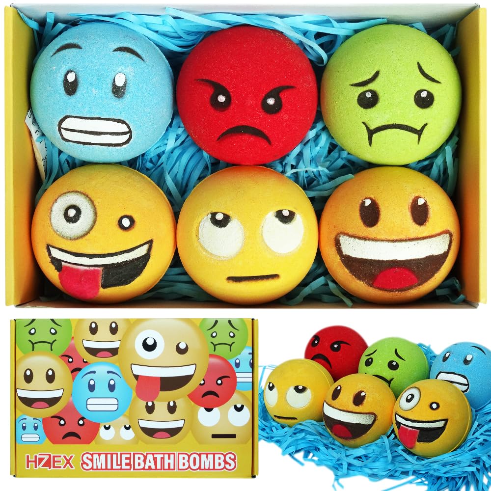 HZEX large emotion bath bombs set shows six emoji faces for mood-boosting baths