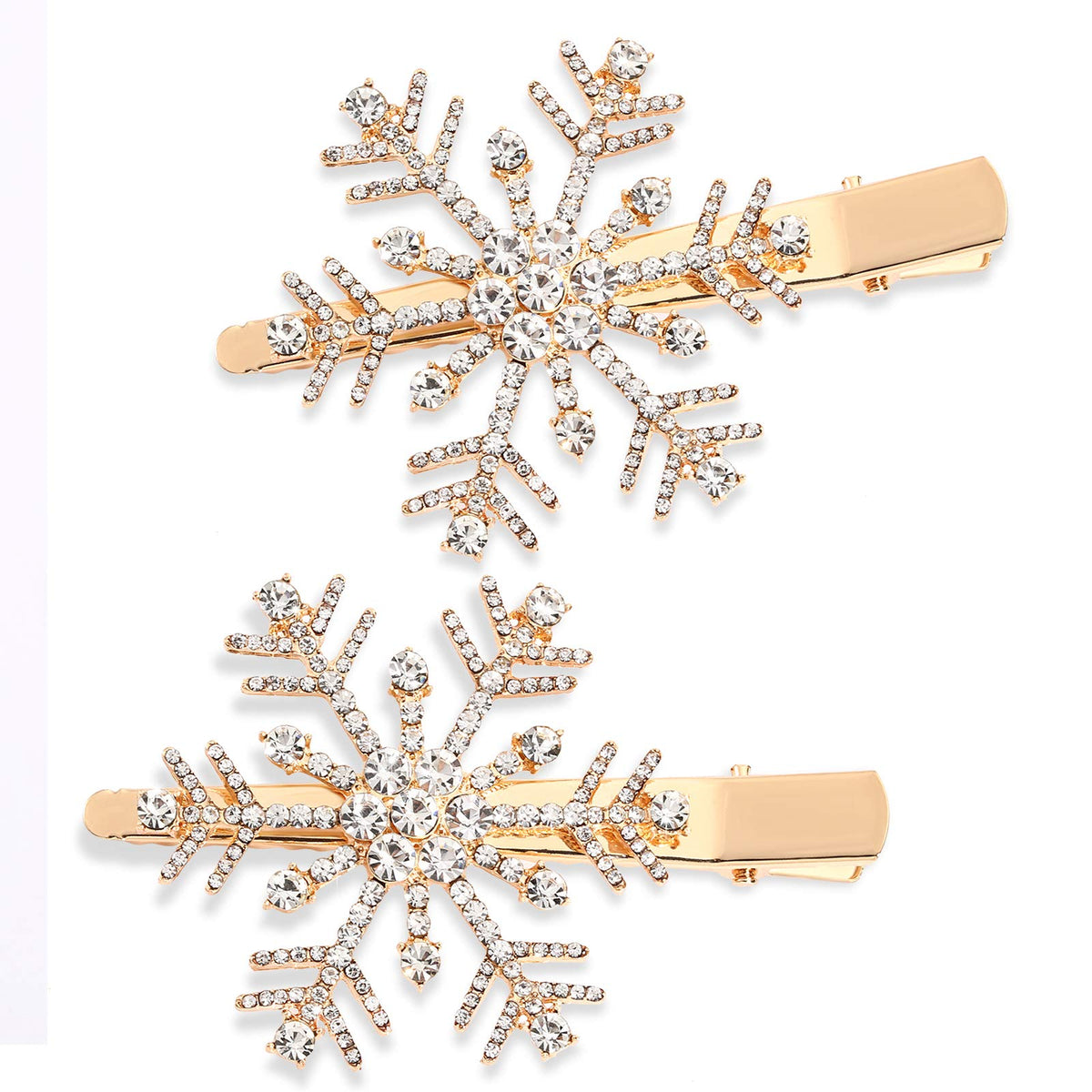 HZEYN snowflake hair clip closeup showing rhinestone sparkle for festive styling