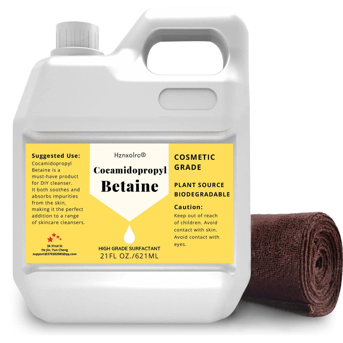 Hznxolrc cocamidopropyl betaine bottle pour demonstrates gentle cleansing and premium formulation.