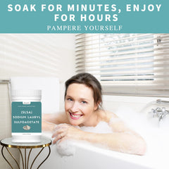 Hznxolrc SLSA foam bath scene shows lush bubbly experience.