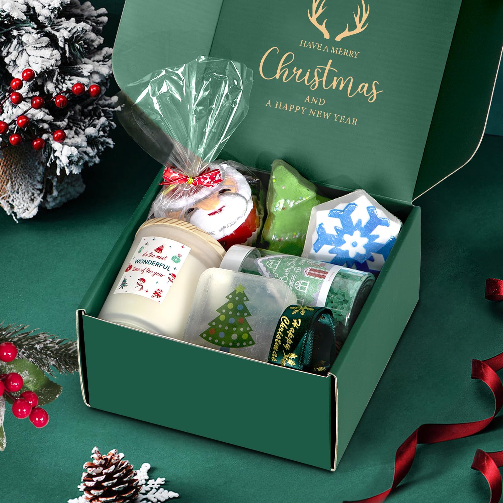 iAOVUEBY soap bar Christmas-tree-snow offers festive lather for a pampering bath.