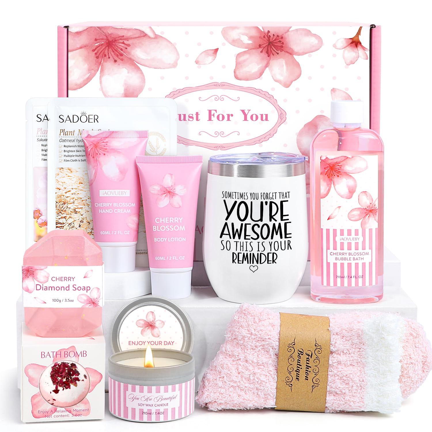 iAOVUEBY bath gift set packaging shown, ready for gifting on birthdays or holidays.
