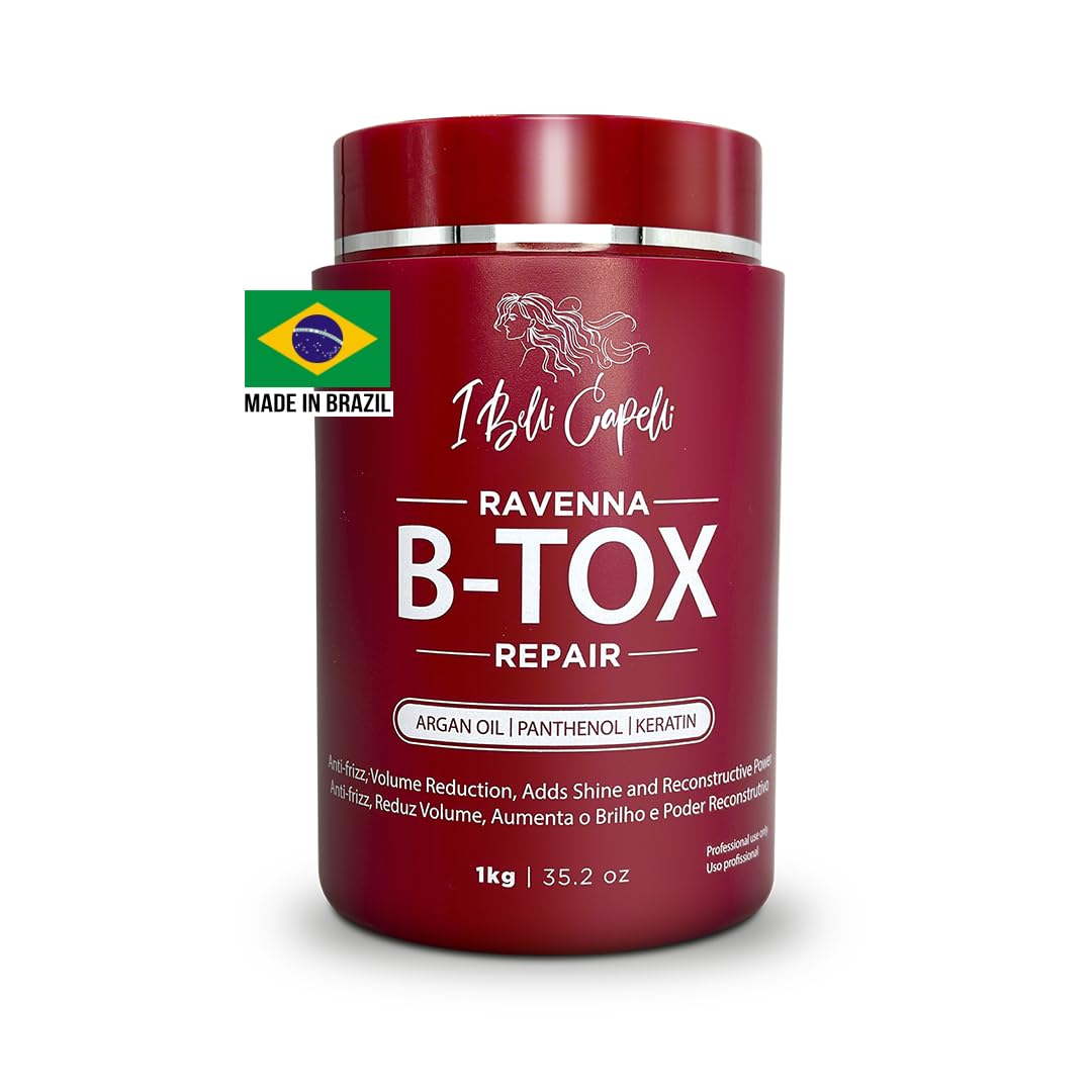 I Belli Capelli Ravenna Repair B-tox bottle showcases formaldehyde-free smoothing for salon-ready hair.