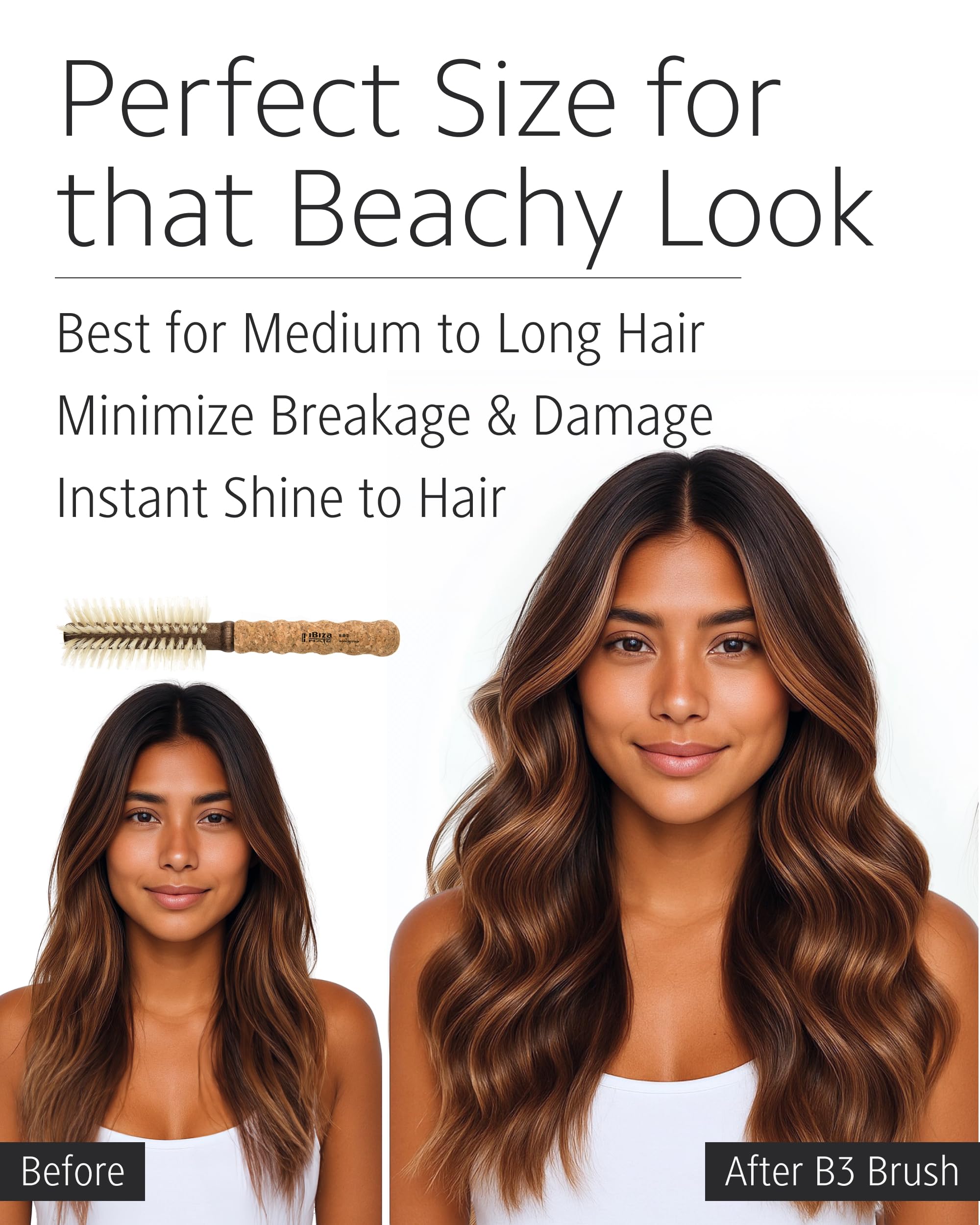 Ibiza Hair boar bristle round brush blonde bristles for gentle styling