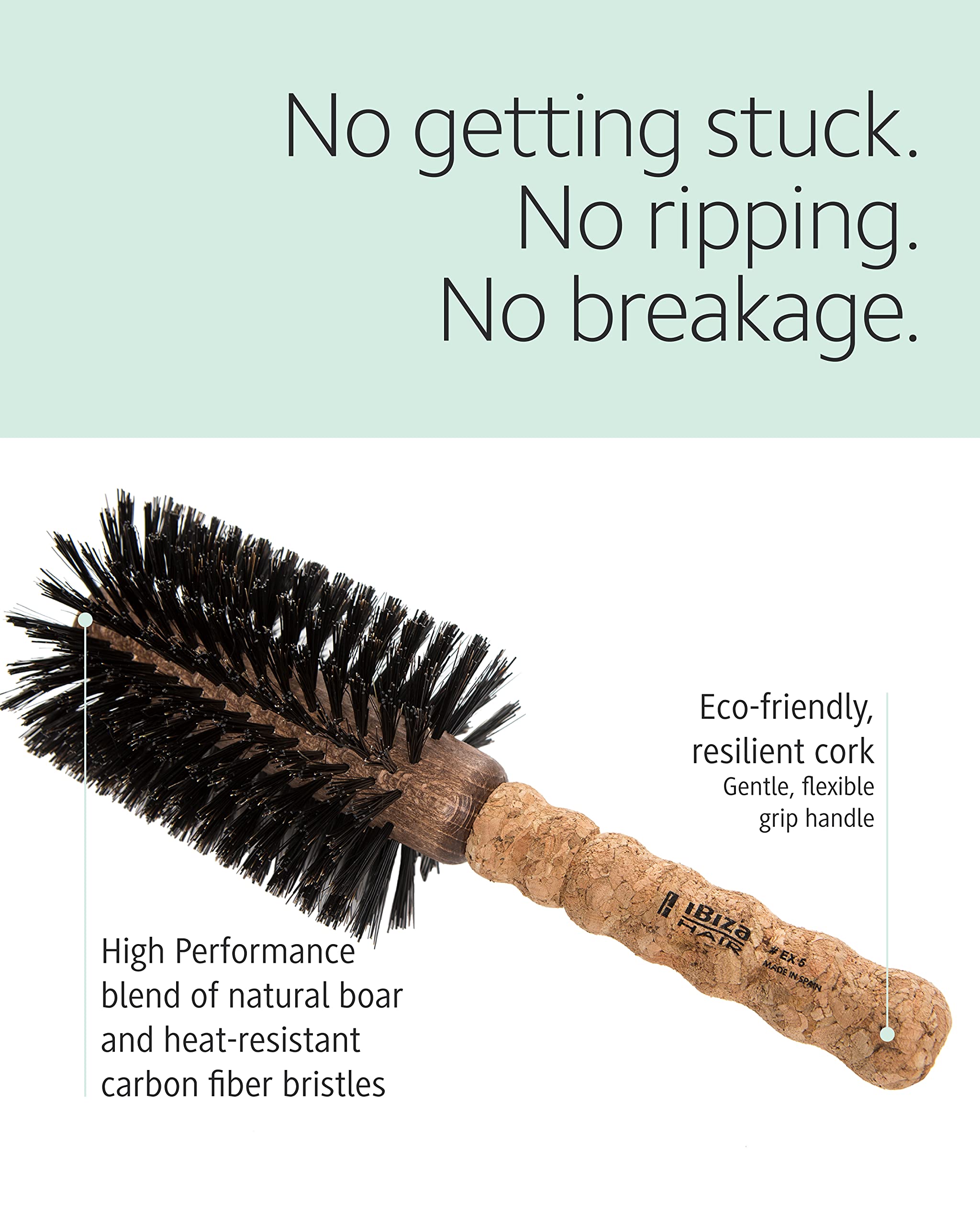 Ibiza Hair Round Boar Bristle Brush in use on loose curls for added texture