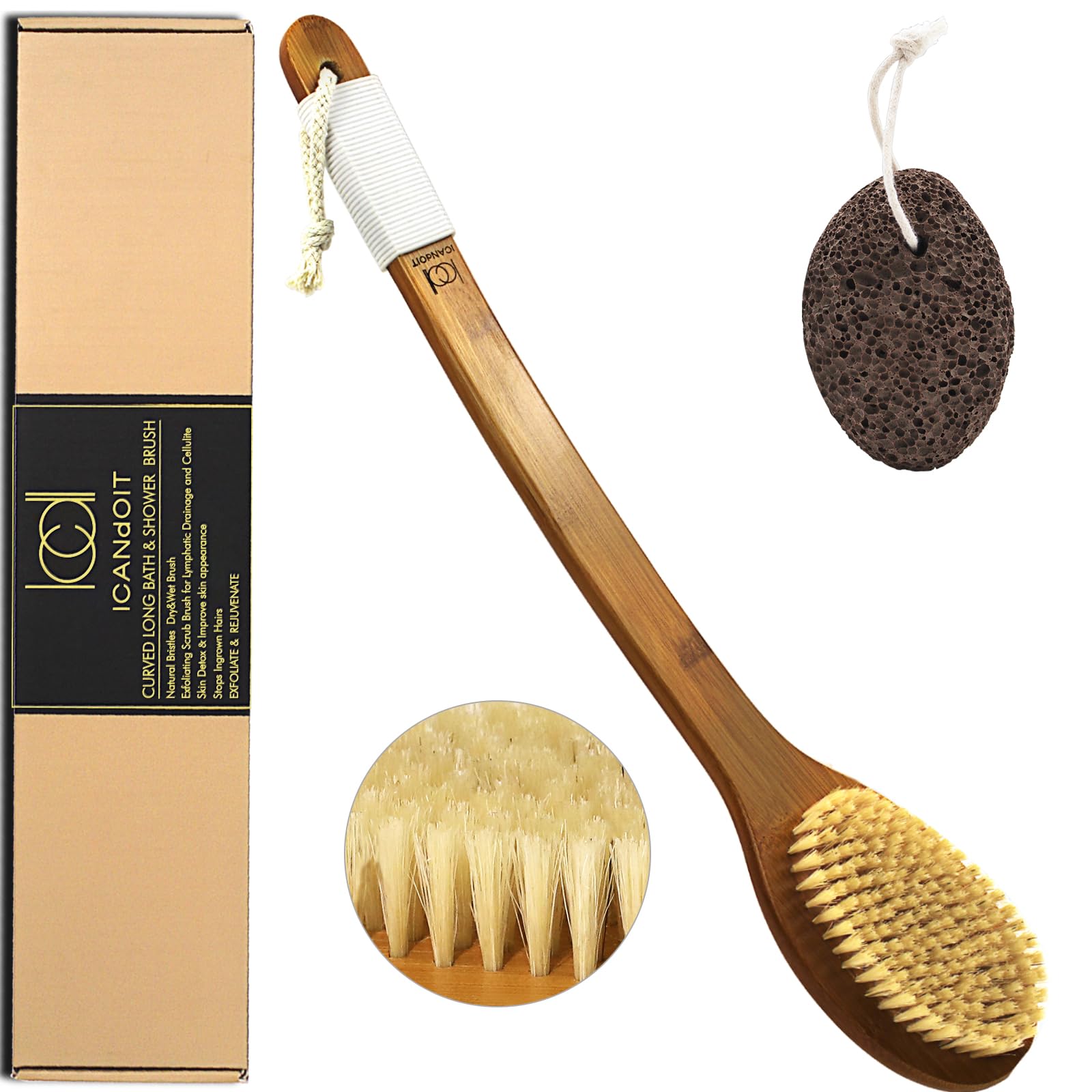 ICANdOIT bath brush bent-handle closeup showing reach and exfoliation readiness