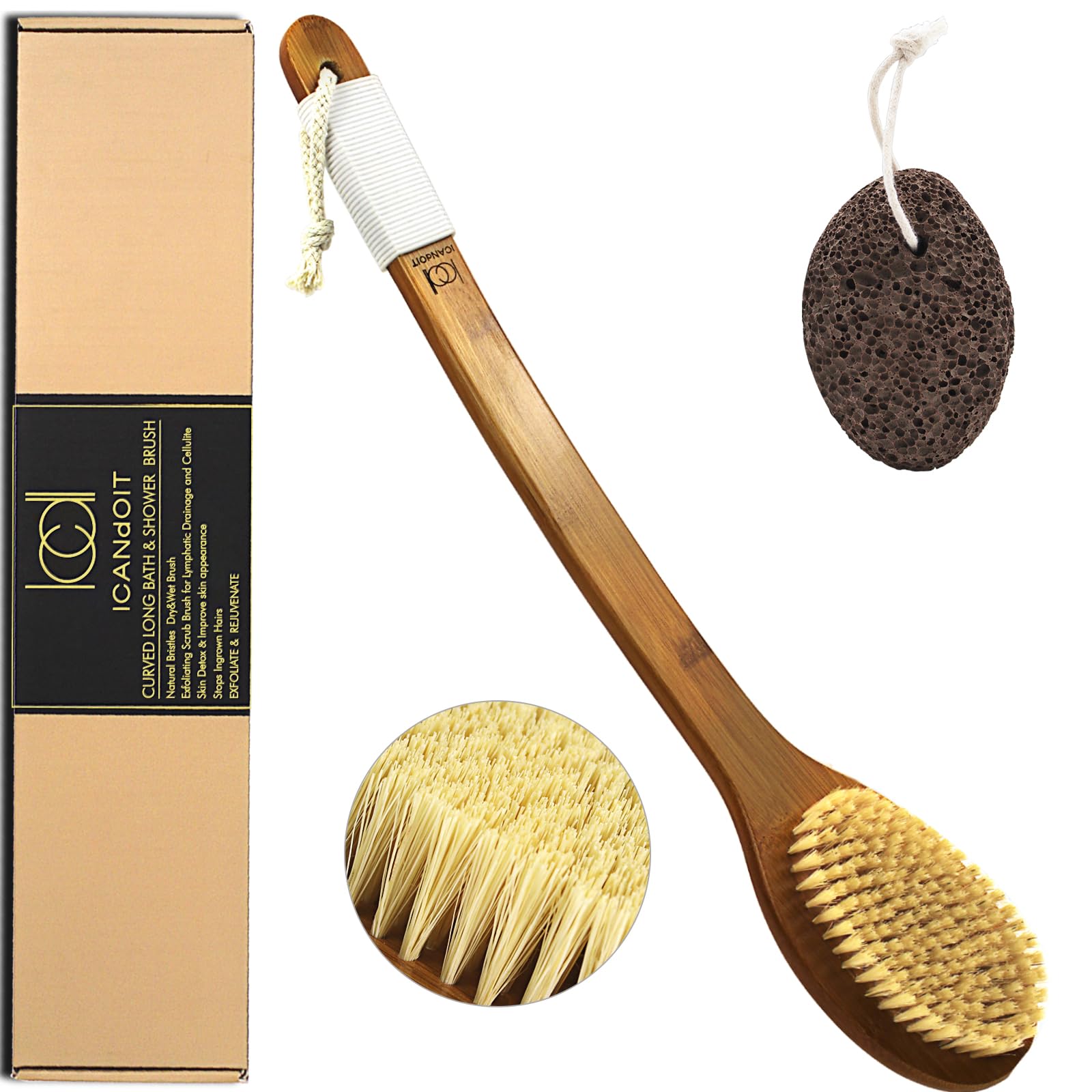 ICANdOIT bath brush long-handle back scrubber enables easy reach and effective exfoliation.