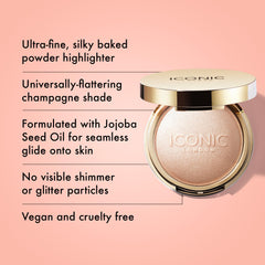 ICONIC LONDON Lit and Luminous brush-dusting highlights cheekbones with precise glow.