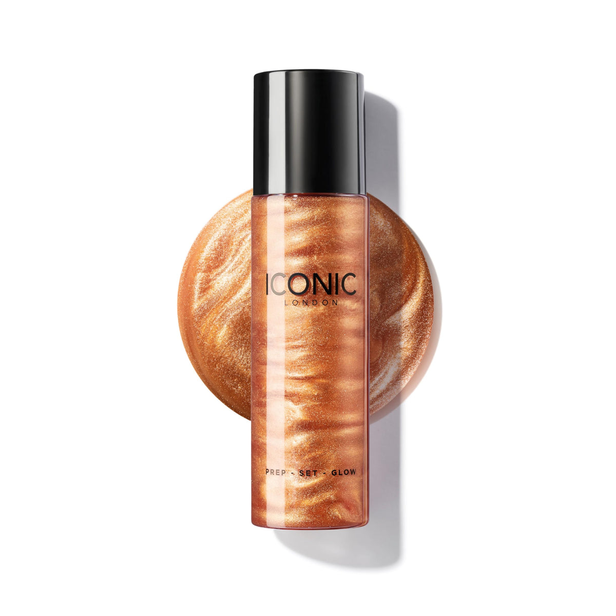 ICONIC LONDON Prep-Set-Glow bottle delivering hydrating priming glow.