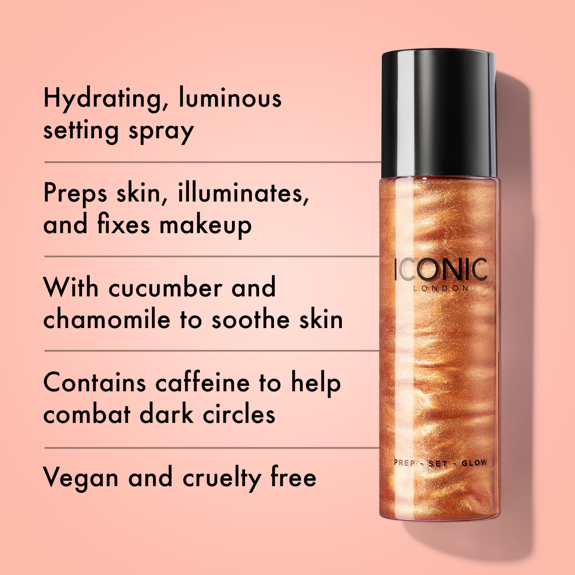 ICONIC LONDON Prep-Set-Glow mist spray refreshes and brightens.