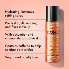 ICONIC LONDON Prep-Set-Glow mist spray refreshes and brightens.