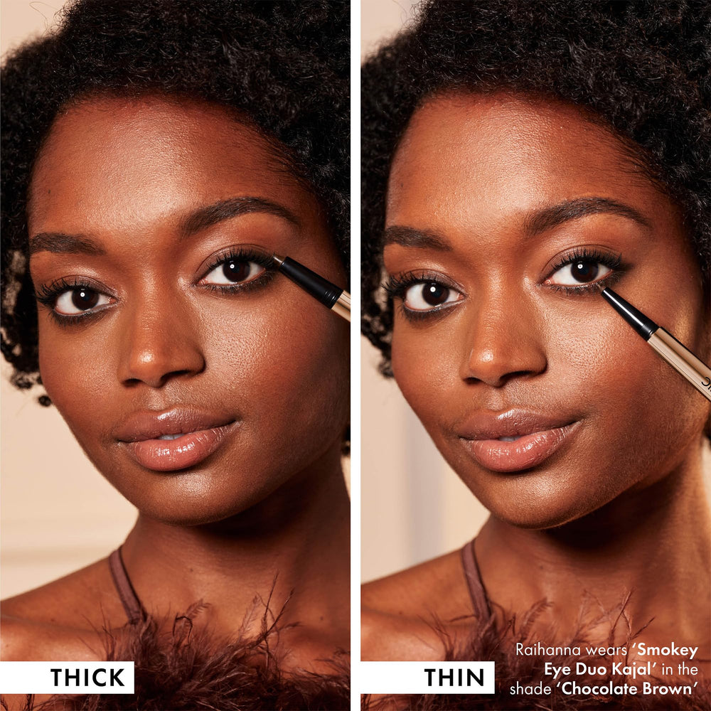 ICONIC LONDON Smokey Eye Duo eye-application closeup highlights blendable formula for sultry smokey edges.