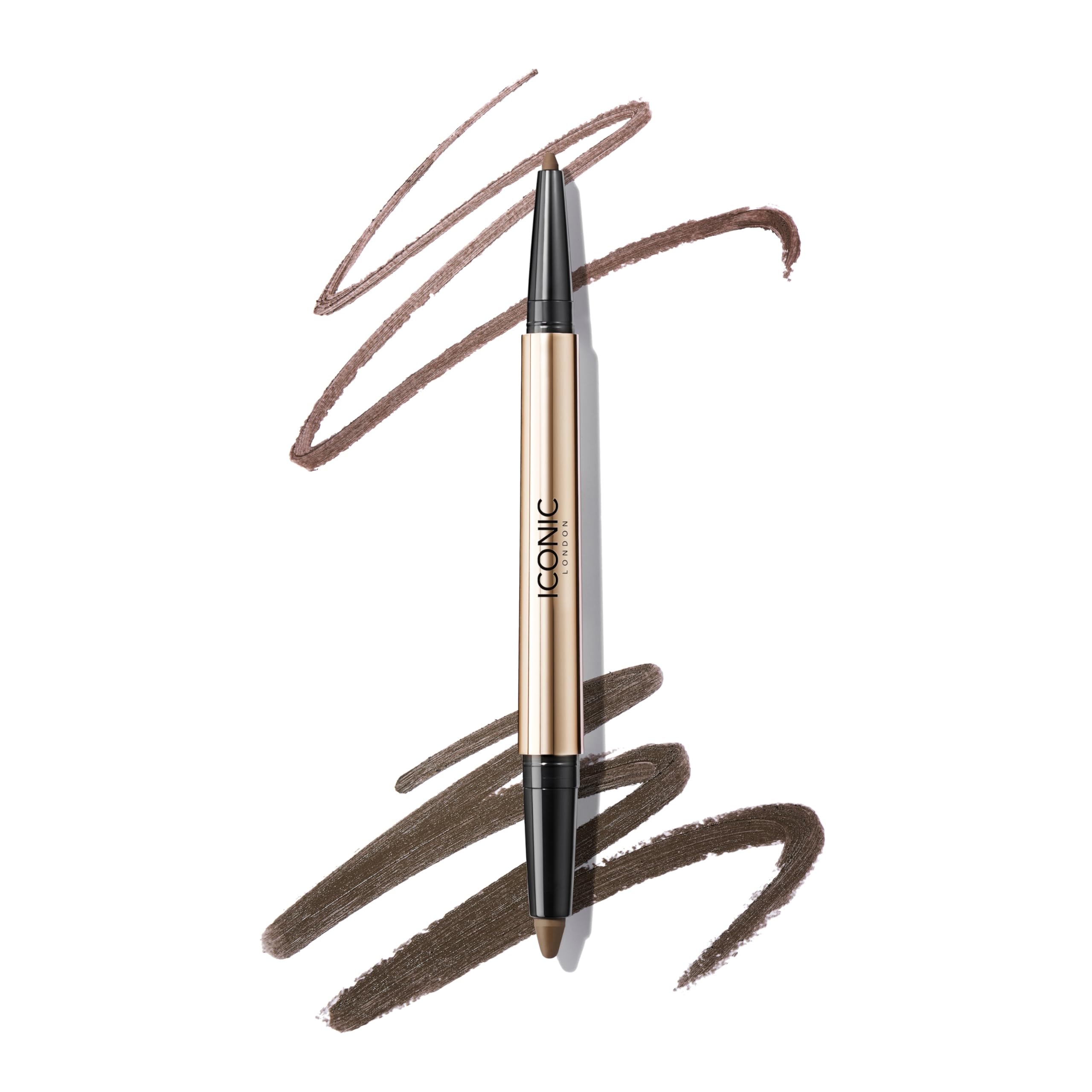 ICONIC LONDON Smokey Eye Duo shadow swatch offers rich chocolate brown pigment for smoky depth.