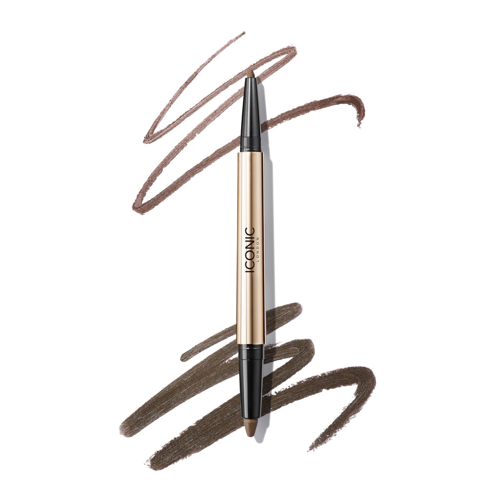 ICONIC LONDON Smokey Eye Duo shadow swatch offers rich chocolate brown pigment for smoky depth.
