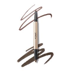 ICONIC LONDON Smokey Eye Duo shadow swatch offers rich chocolate brown pigment for smoky depth.