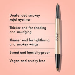 ICONIC LONDON Smokey Eye Duo waterline look shows long-lasting, water-resistant formula for eye definition.