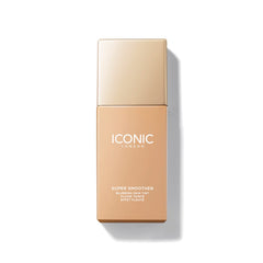 ICONIC LONDON Super Smoother bottle closeup highlights hydrating tint for a fresh, even look.