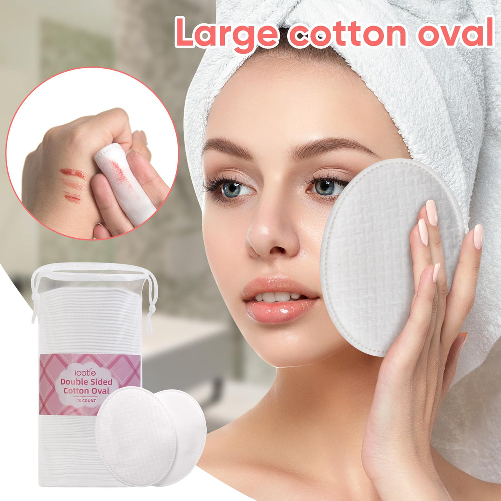 ICOTLE cotton pad in use while wet demonstrates refreshing cleanse and absorption.