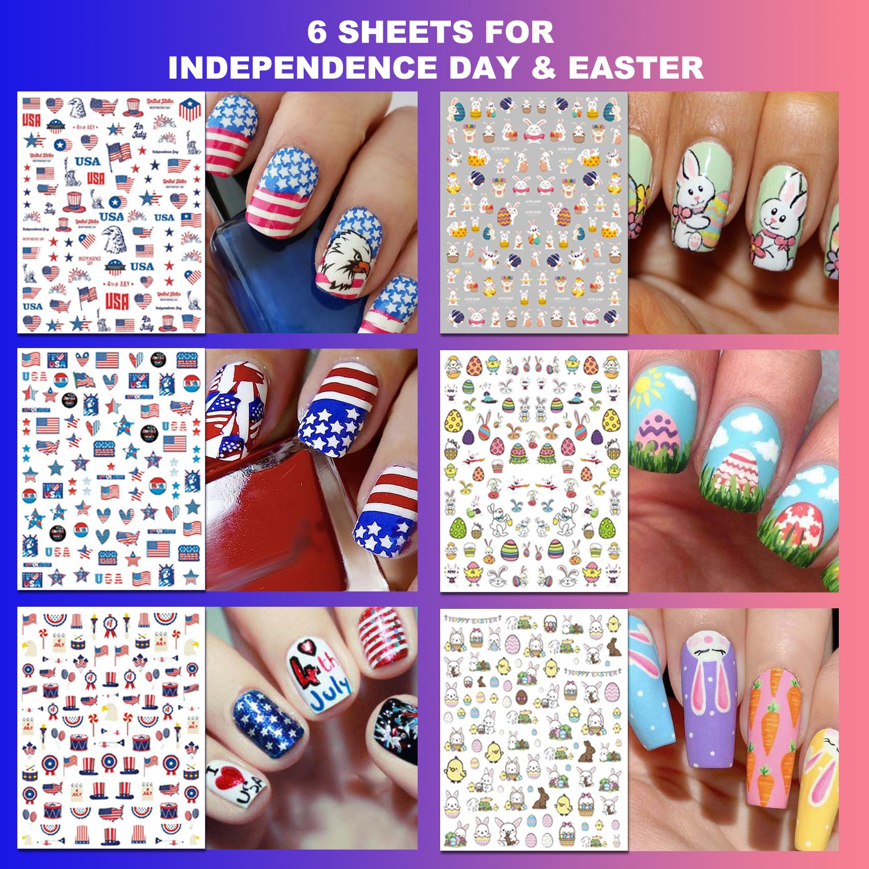 IDDFEVE US flag patriotic nail stickers for Fourth of July looks