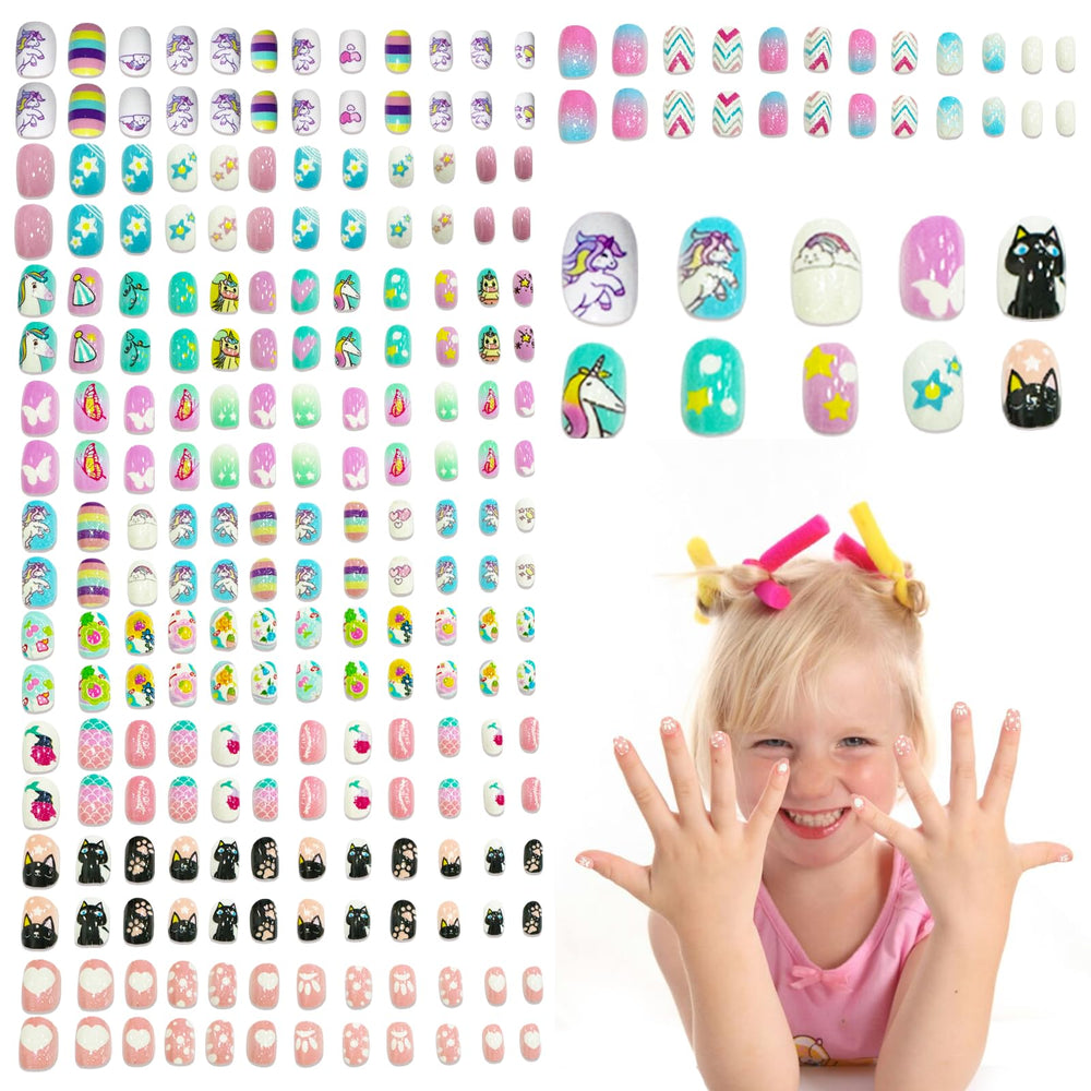 Ideal Swan 240pcs unicorn nail patterns showcase colorful kid nails for playful style