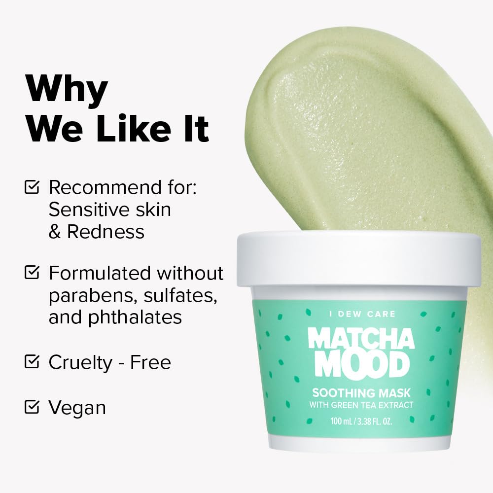 I DEW CARE Matcha Mood jar closeup showing creamy texture ideal for soothing mask