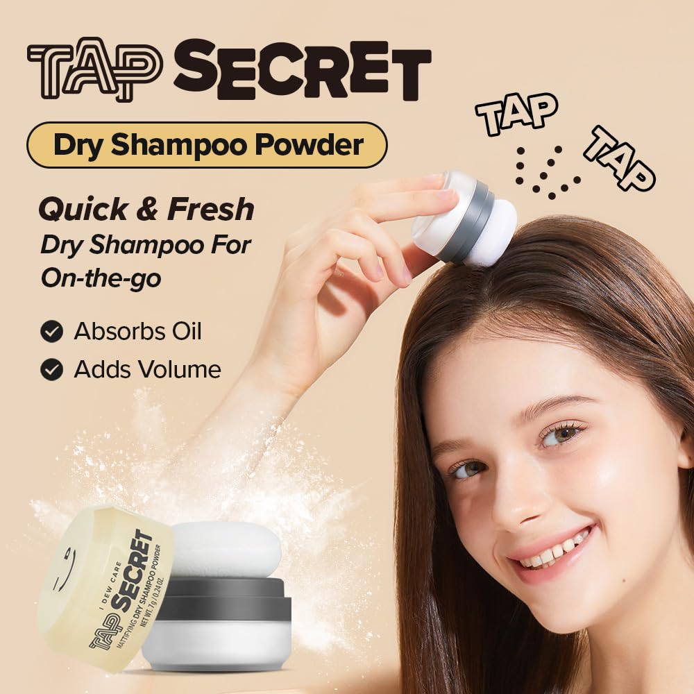 Close-up of Tap Secret Trio powder being dispensed for quick oil absorption