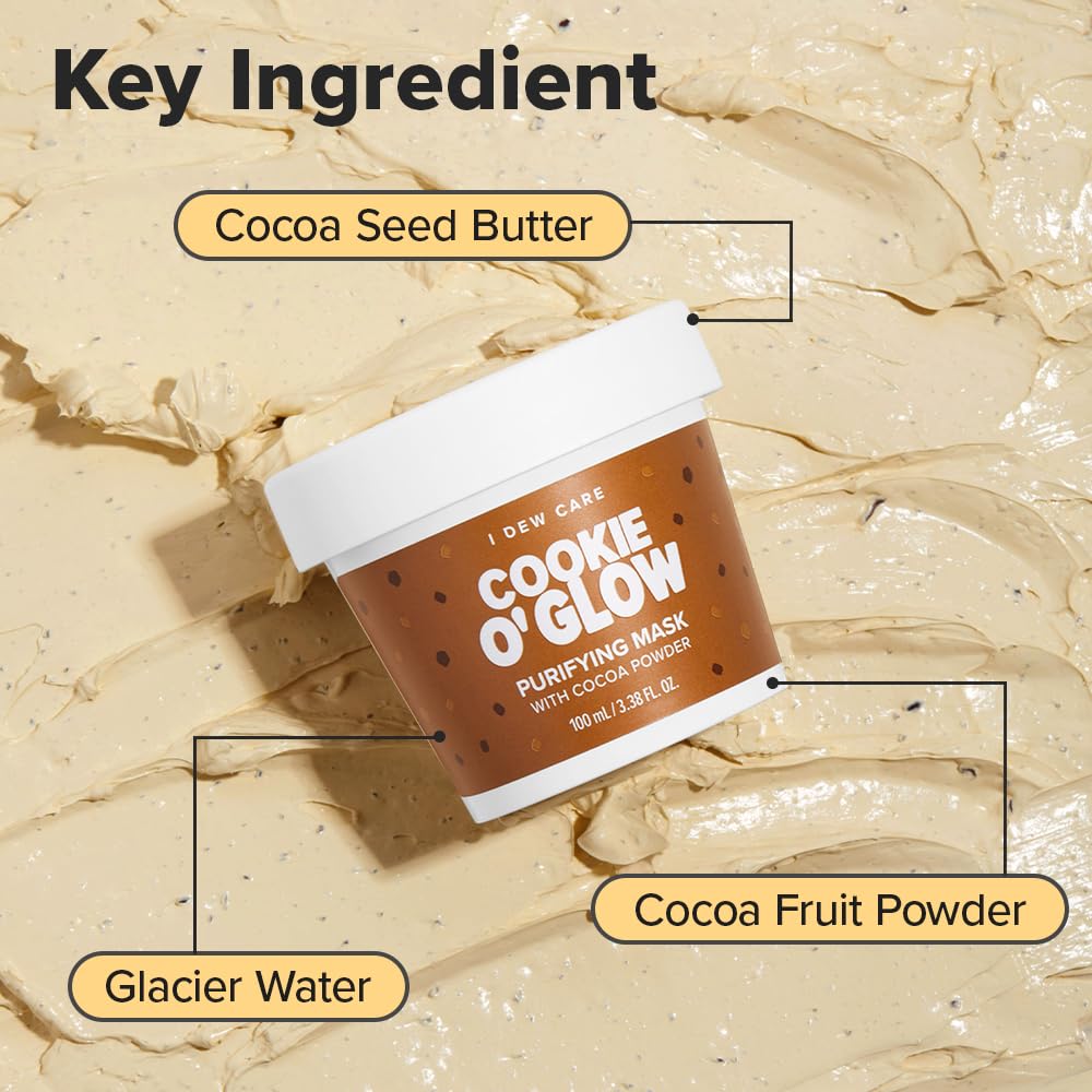 I DEW CARE Cookie O' Glow cocoa-seed-butter extract highlights moisture.