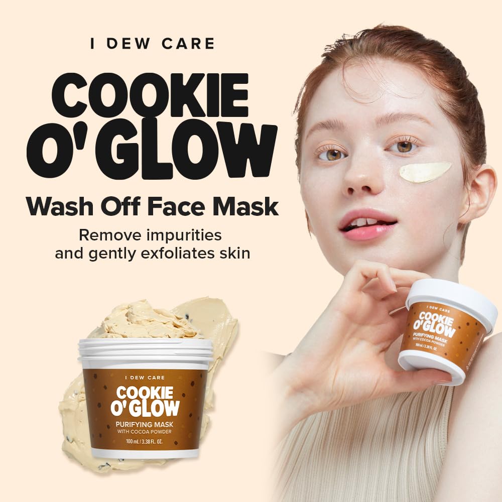 I DEW CARE Cookie O' Glow dough-texture mask shows easy, playful application.