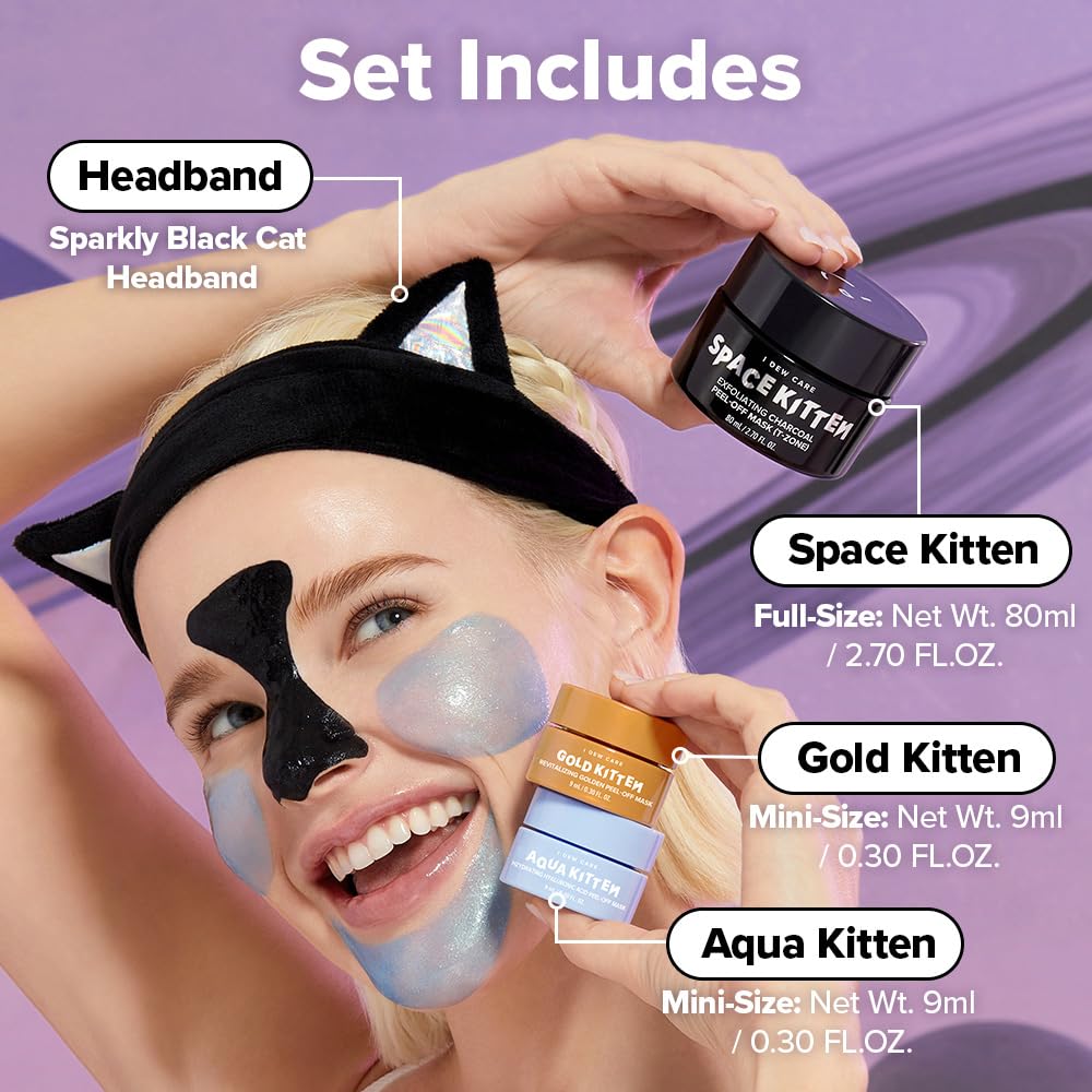 I DEW CARE Gold Kitten mask application close-up delivers a youthful-looking glow.
