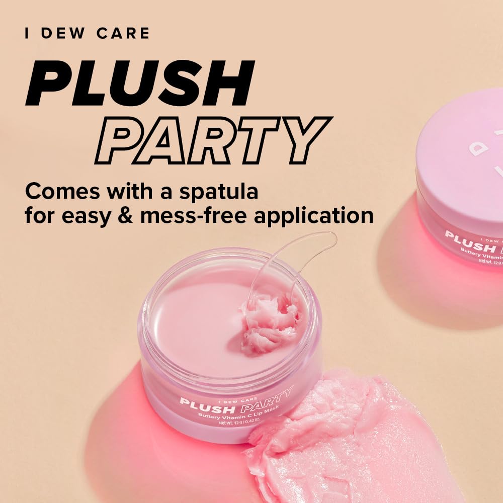 I DEW CARE Plush Party with cocoa butter image emphasizes nourishing emollients for supple lips.