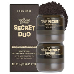 I DEW CARE Tap Secret Dark Brown dry shampoo tub front for quick, non-aerosol refresh between washes.