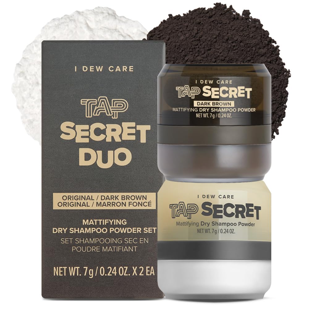 I DEW CARE Tap Secret Dry Shampoo Original Brunette tub front for refreshed style.