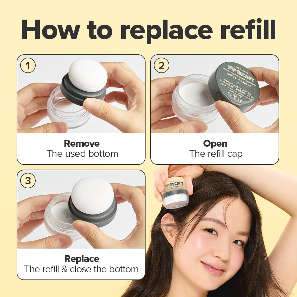 I DEW CARE Tap Secret compact bottle used for quick oil absorption on roots.