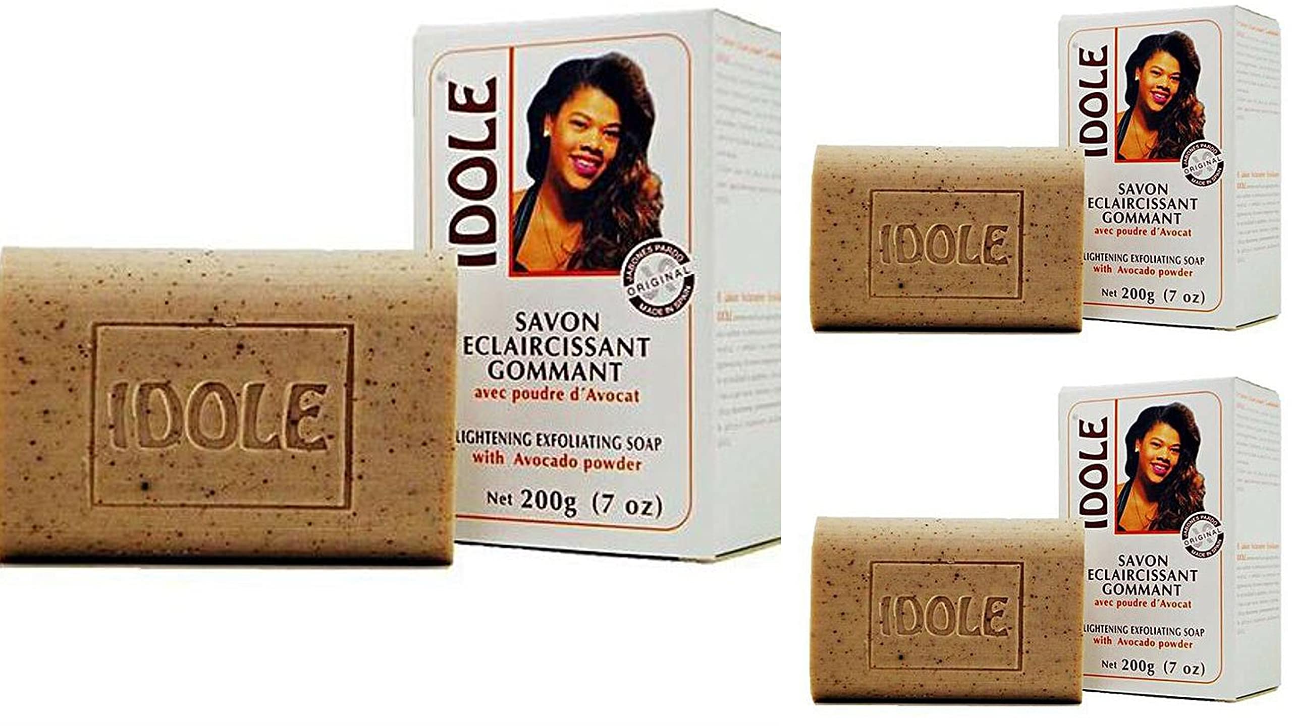 Idole Brightening Exfoliating Soap with avocado seed powder delivers gentle exfoliation for smoother, more radiant skin.