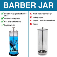 IEBARBER barber jar with non-slip base to stay steady on countertops.