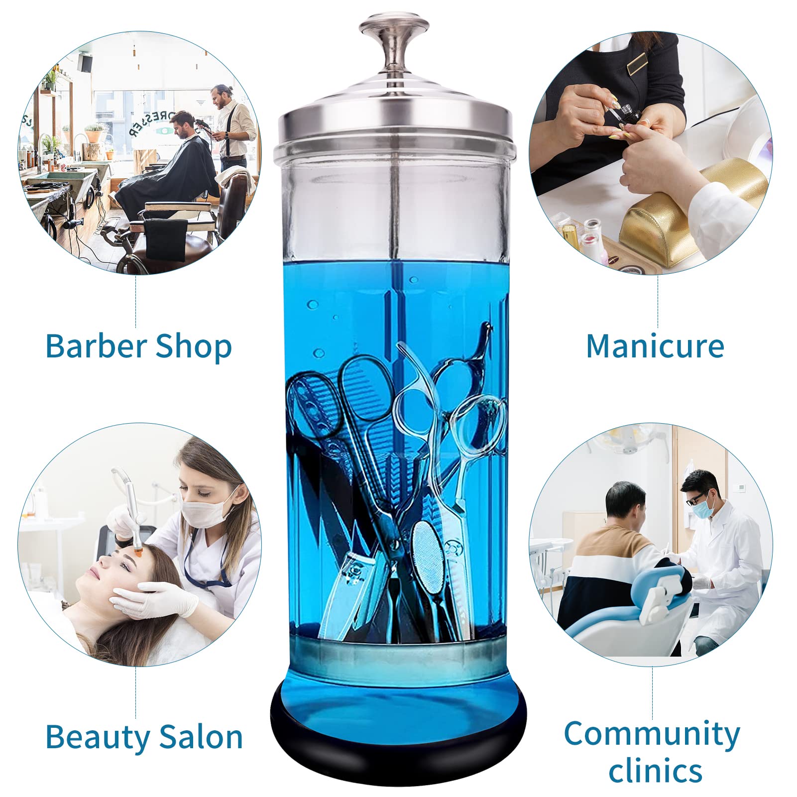 IEBARBER sterilizer jar visibility showing tool status during disinfection.