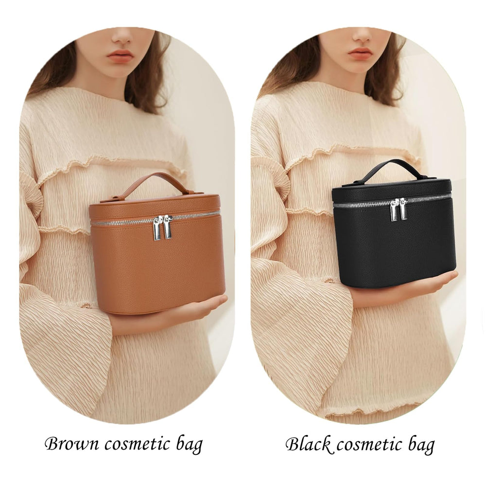 IEMIEBOAMGNOY brown makeup bag on countertop for daily routine