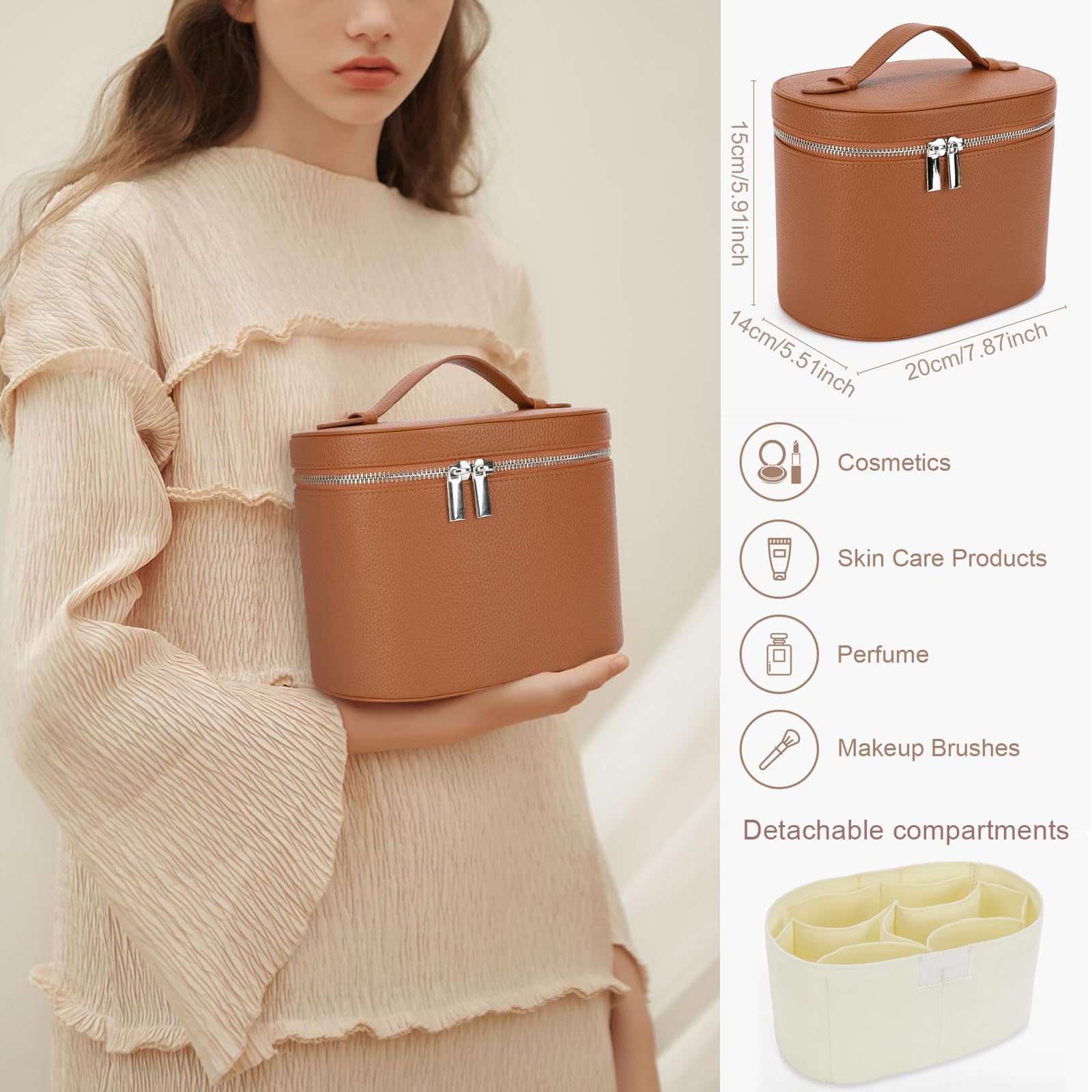 IEMIEBOAMGNOY leather makeup bag interior compartments keep items organized