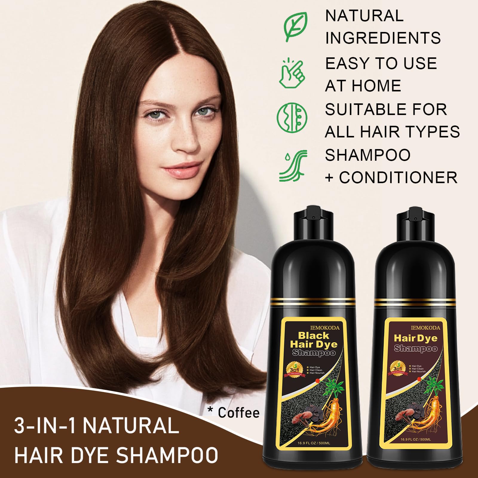 iemokoda hair dye shampoo no-pre-mixing enables effortless at-home color.