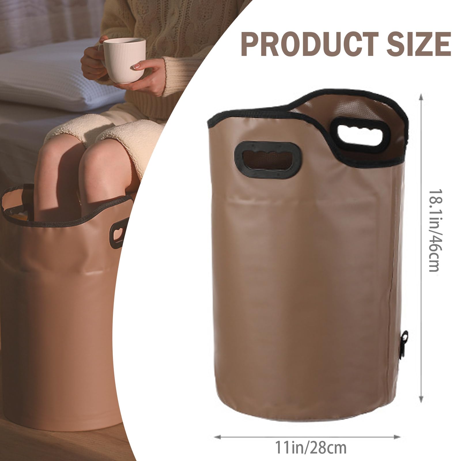 Iensen portable foot soak tub with handles demonstrating easy carrying on trips