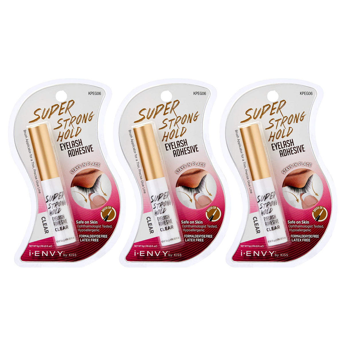 i•ENVY eyelash adhesive bottle close-up showing clear long-wear formula for all-day hold