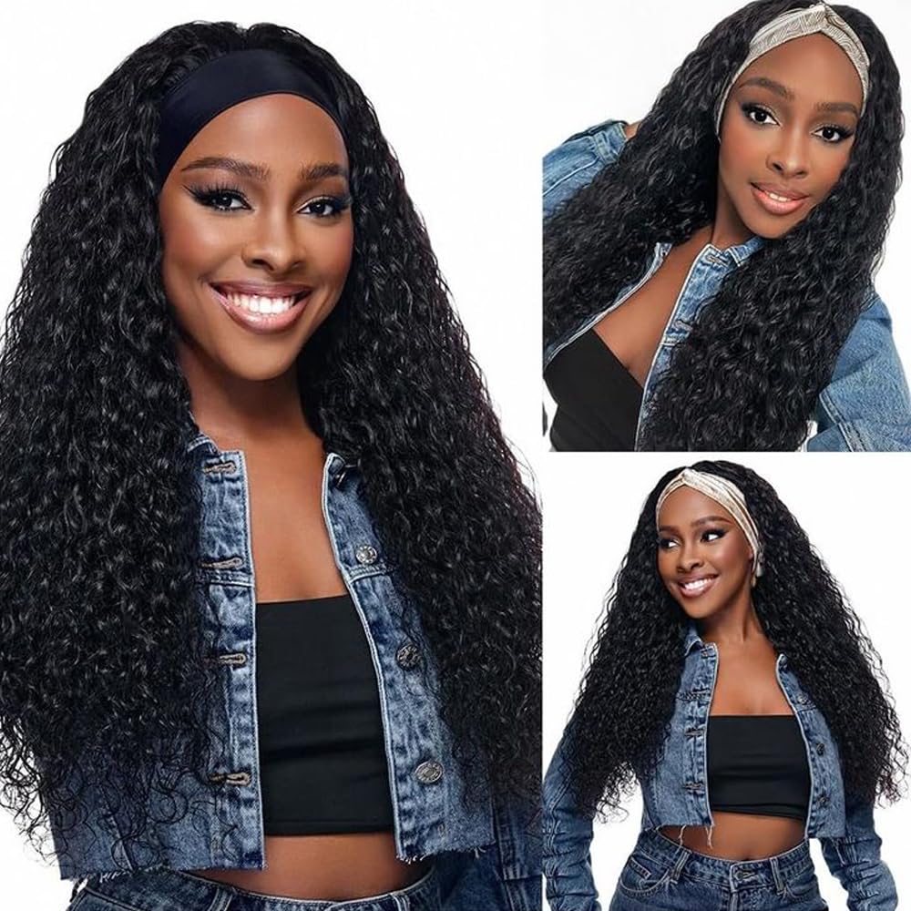 iesste headband wig deep wave 20 inch front view for easy styling.